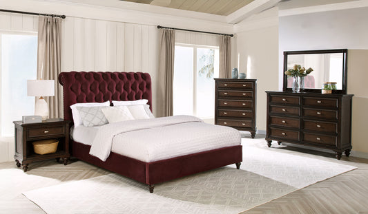 Devon 5-piece Full Bedroom Set Wine Red and Dark Oak