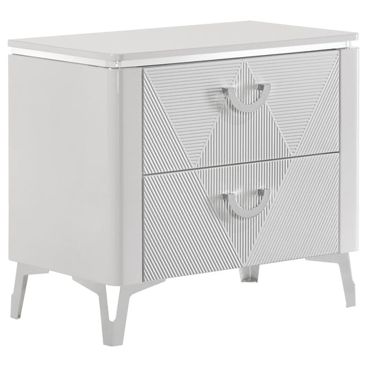 Cassia 2-drawer Nightstand Bedside Table White High Gloss
