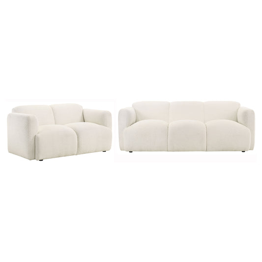 Dorset 2-piece Upholstered Round Track Arm Sofa Set White