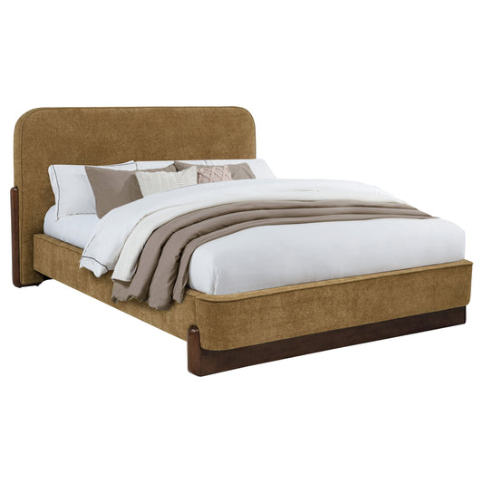 Baldacci Upholstered Eastern King Platform Bed Curry and Walnut