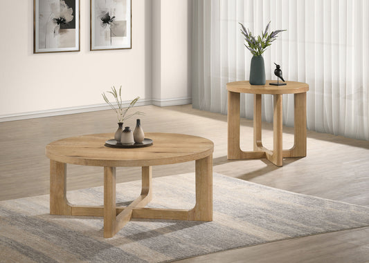 Kessler 2-piece Round Sculptural Wood Coffee Table Set Light Oak