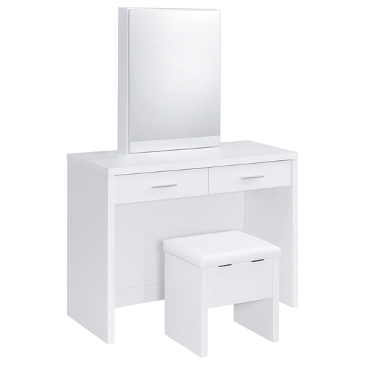 Bunbury Makeup Vanity Table Set Storage Mirror and Stool White