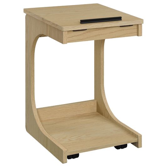 Ralston C-Shaped Lift-Top Sofa Side Table With Casters Light Oak