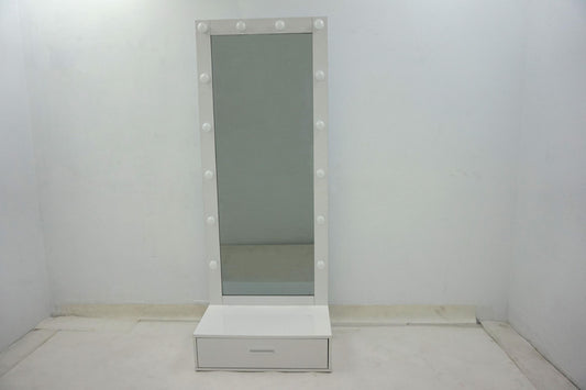 Spector 1-drawer Lighted Full-Length Floor Mirror White High Gloss