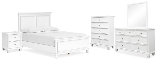 Fortman Full Panel Bed with Mirrored Dresser, Chest and Nightstand