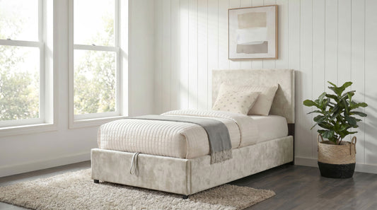Reeves Upholstered Twin Lift-Top Storage Platform Bed Beige