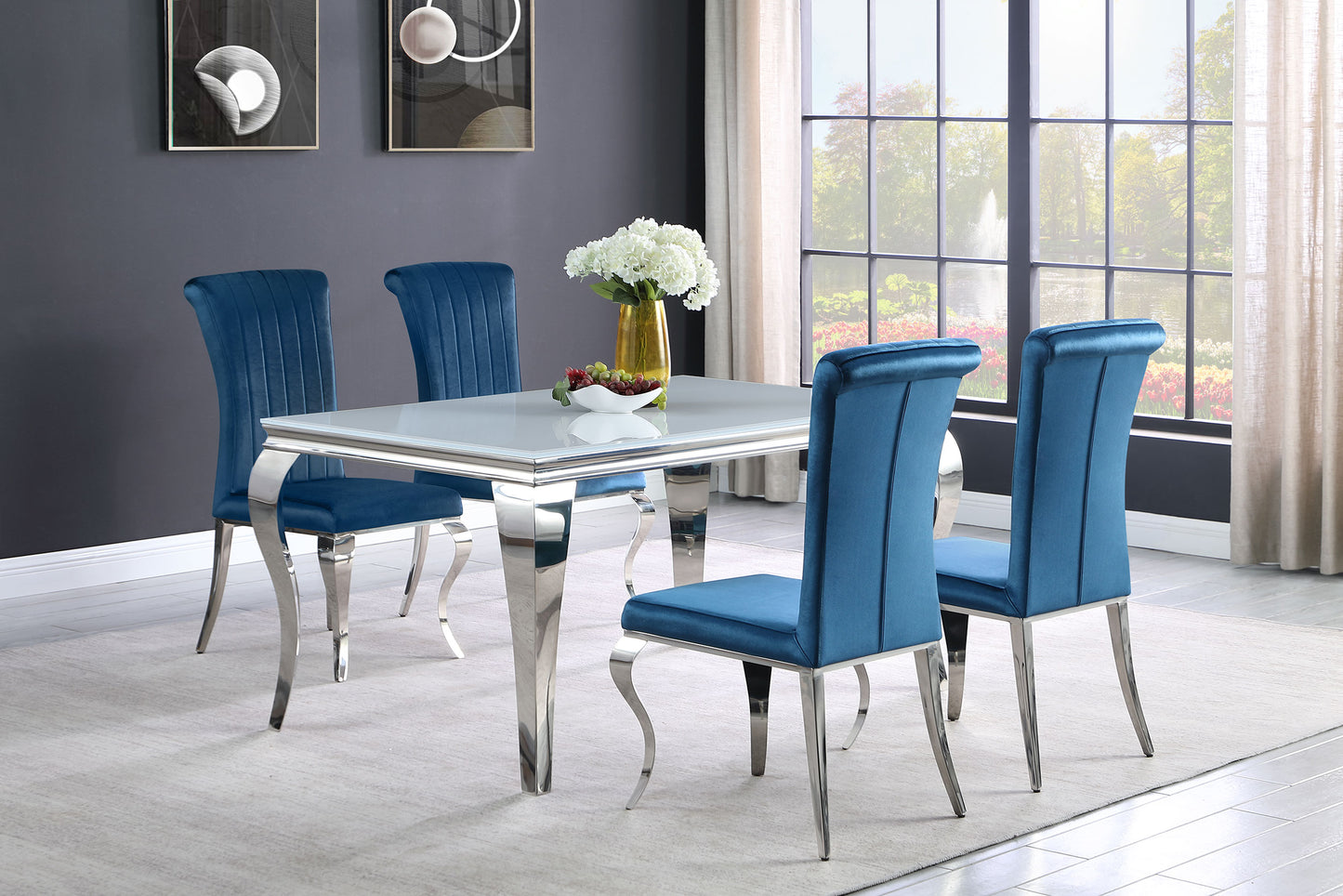Carone 5-piece 61-inch Rectangular White Glass Dining Set Teal