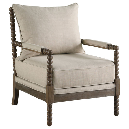 Blanchett Upholstered Bobbin Accent Chair Beige and Distressed Brown