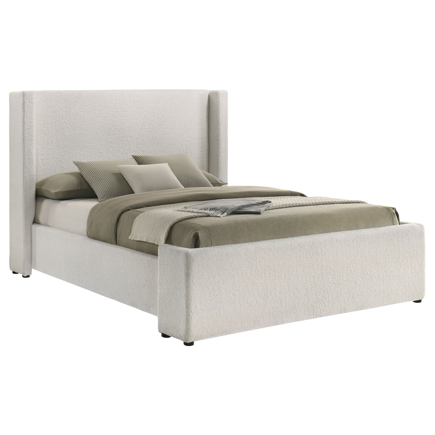 Alamosa Boucle Upholstered Eastern King Wingback Platform Bed White
