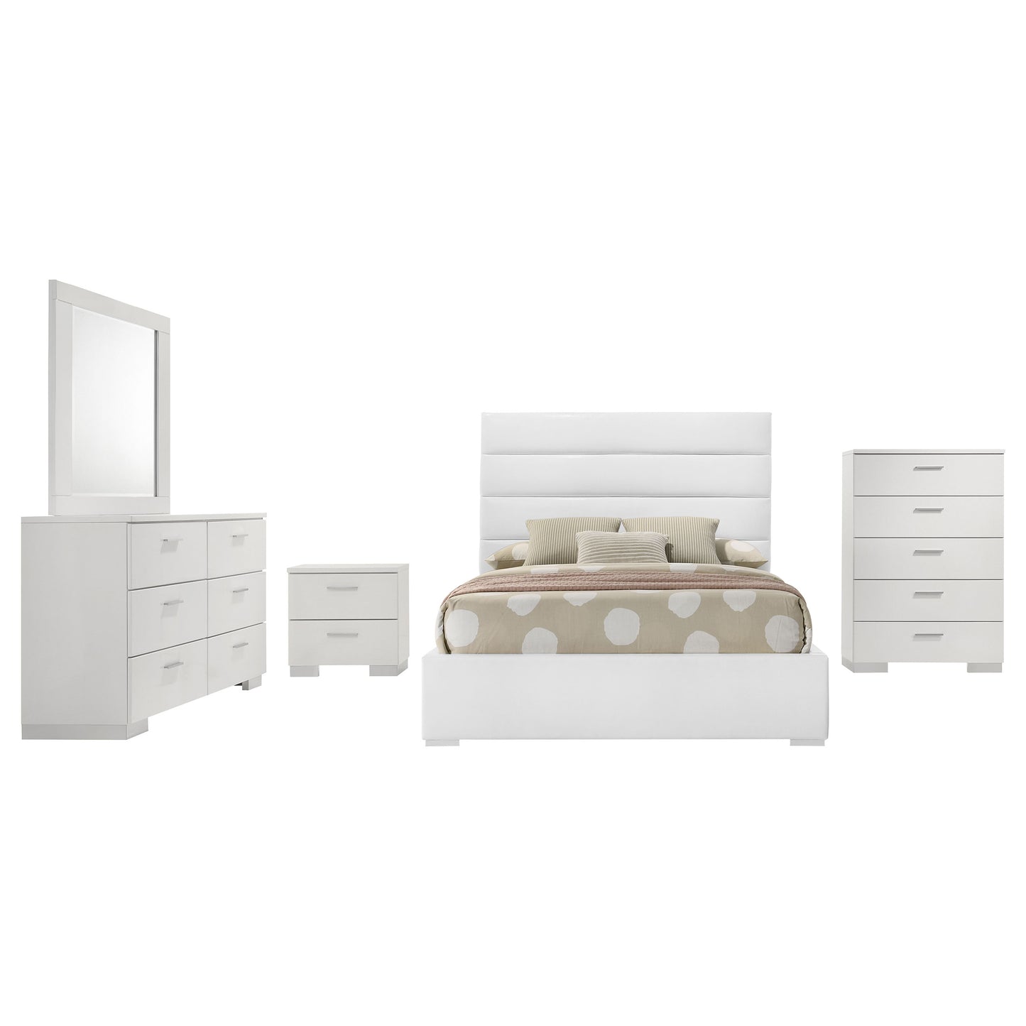 Felicity 5-piece Full Bedroom Set White High Gloss