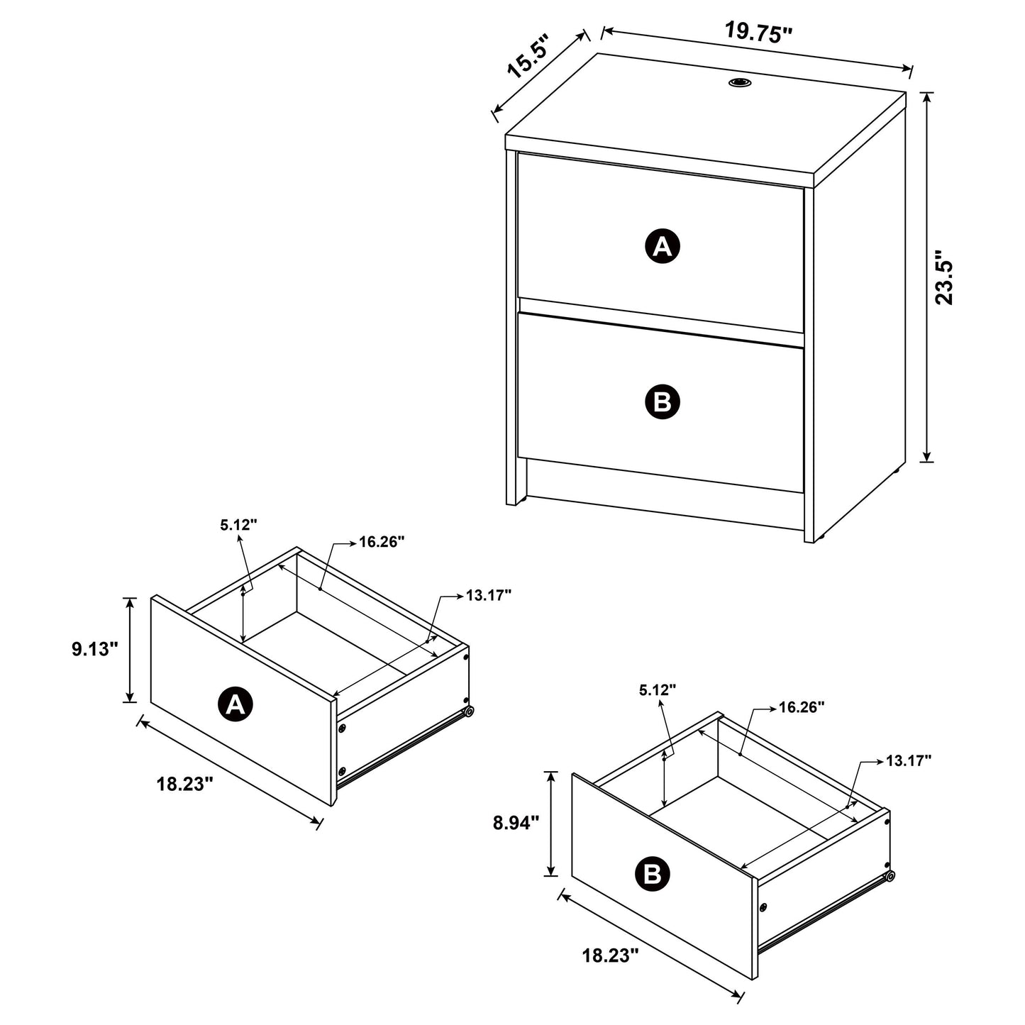 Westpark 2-drawer Nightstand LED Lights and USB Black