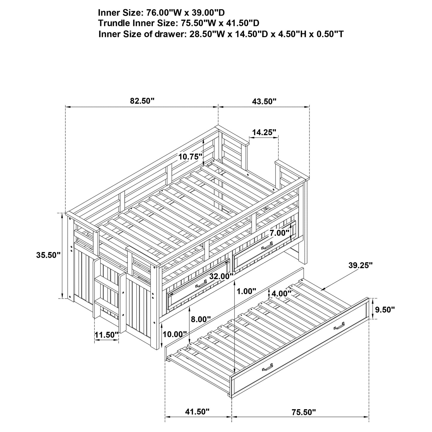 Carlsbad Wood Twin Captains Bed With Trundle Navy Blue