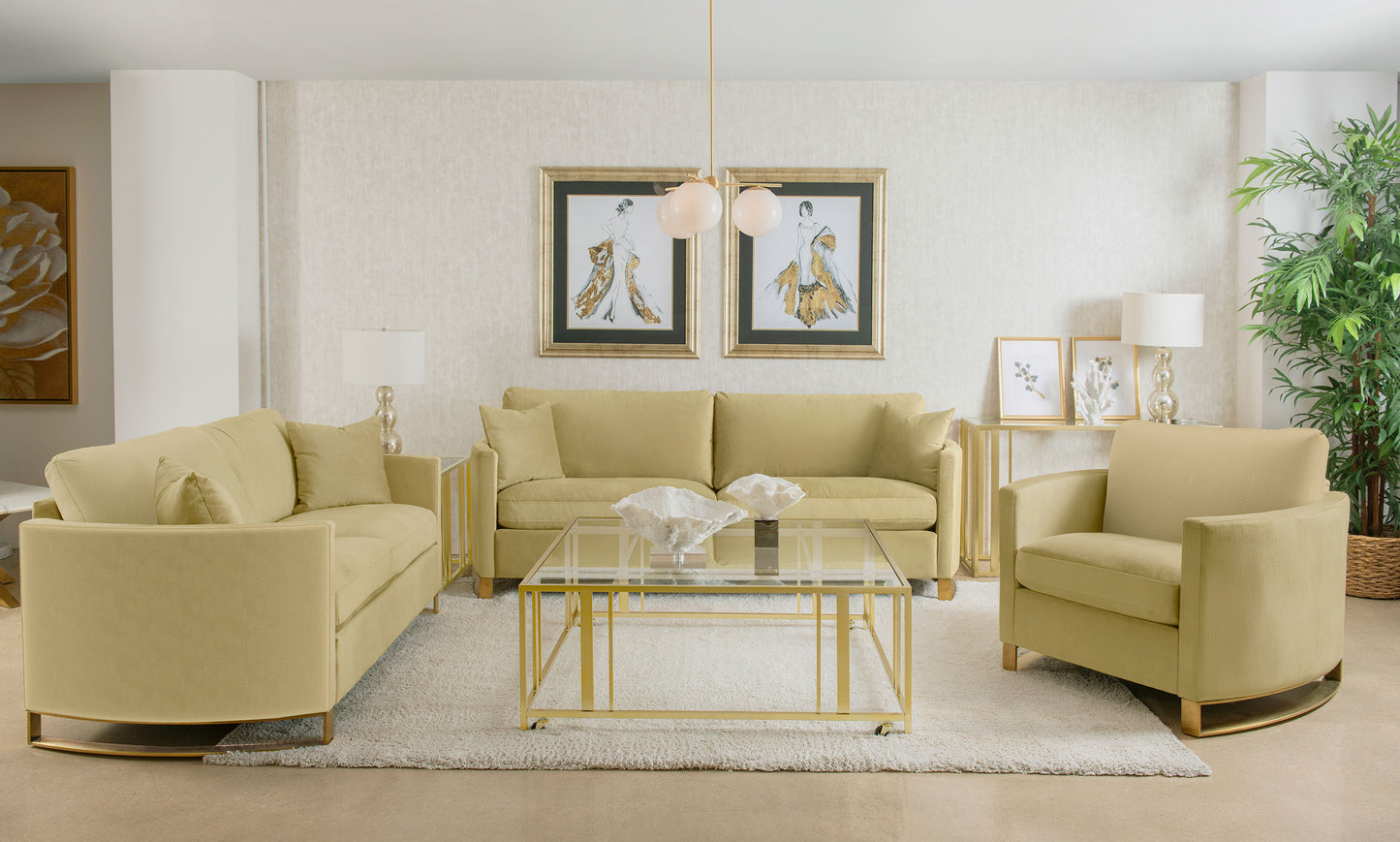 Corliss 3-piece Velvet Upholstered Sofa Set Camel