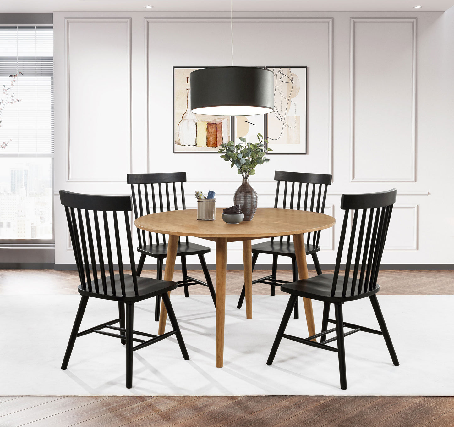 Andrews Windsor Spindle Back Dining Side Chair Black (Set of 2)