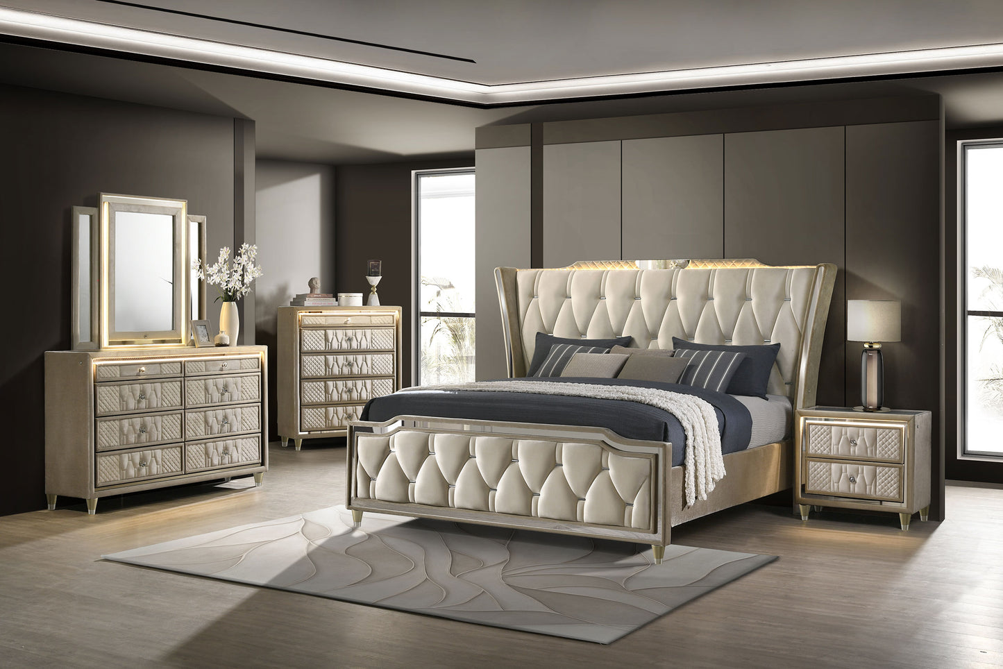 Lorient 5-piece Queen Bedroom Set Ivory and Camel