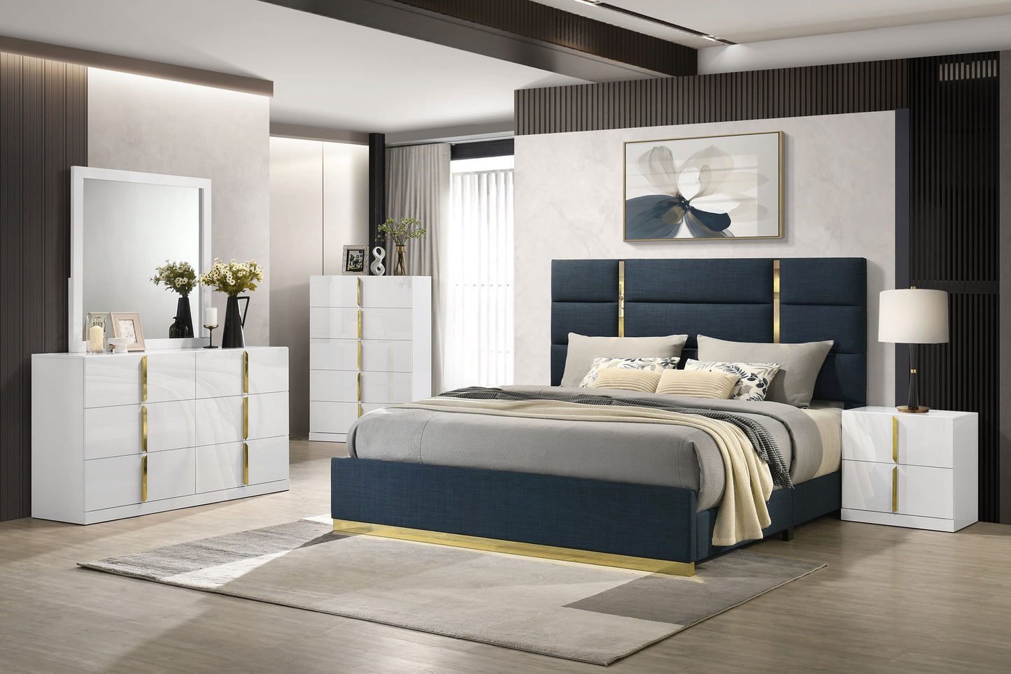 Ines 6-drawer Bedroom Dresser with Mirror White High Gloss