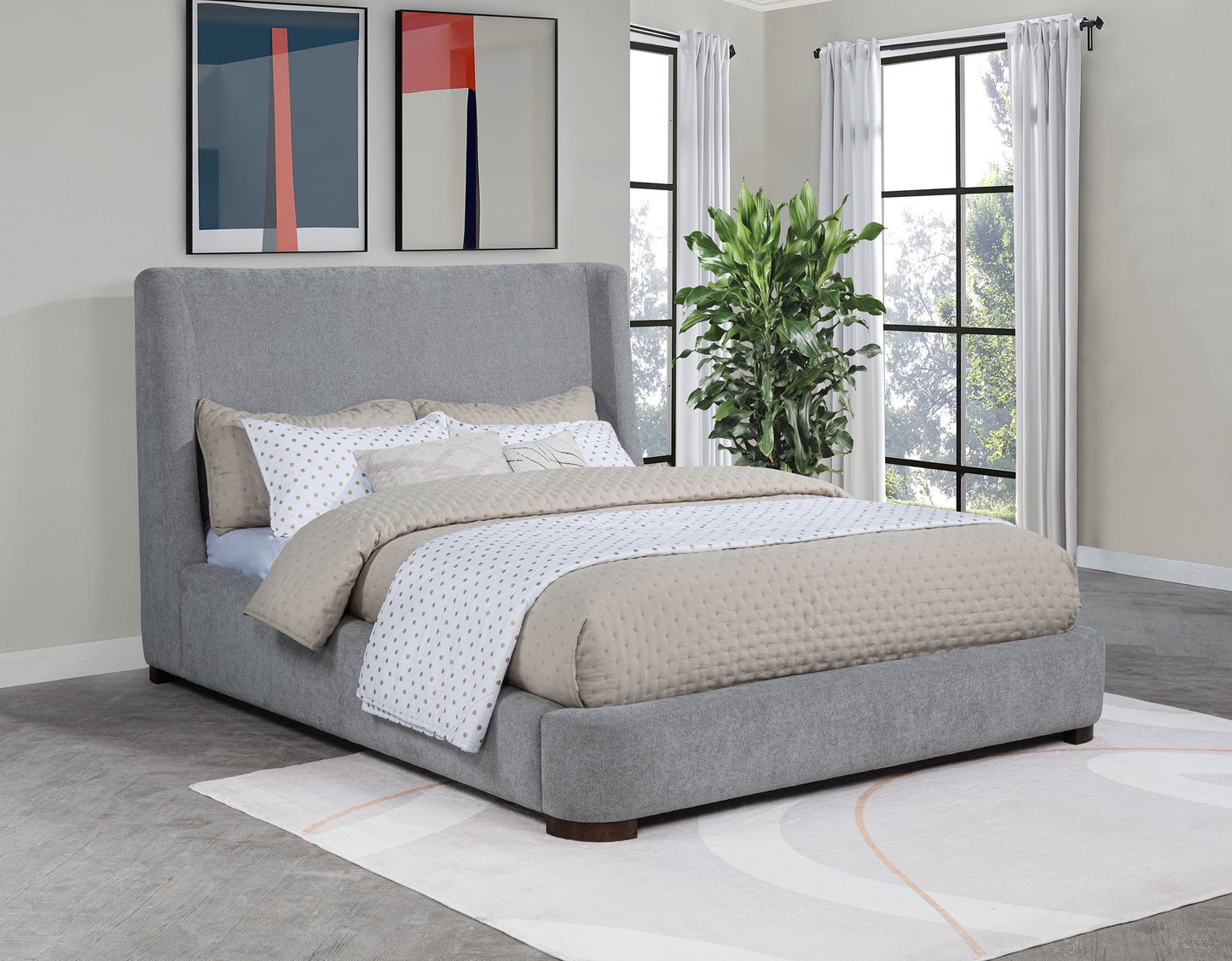Rennes Upholstered Queen Wingback Platform Bed Grey