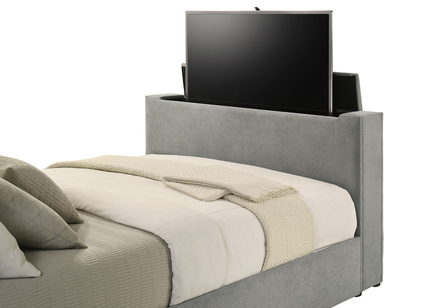 Tara 61-inch Upholstered Queen Panel TV Bed Grey