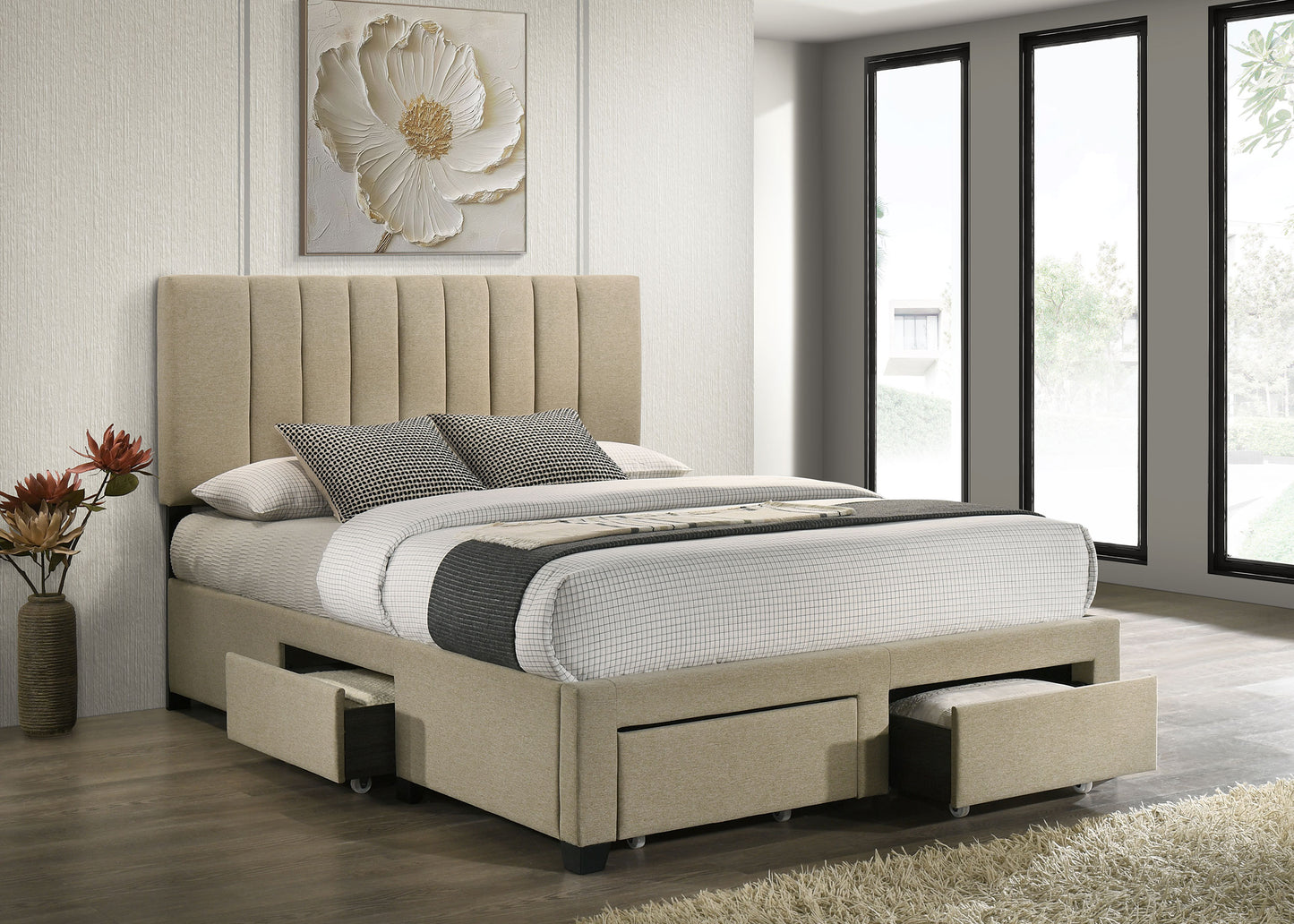 Wheatland 4-drawer Upholstered Full Storage Bed Light Brown
