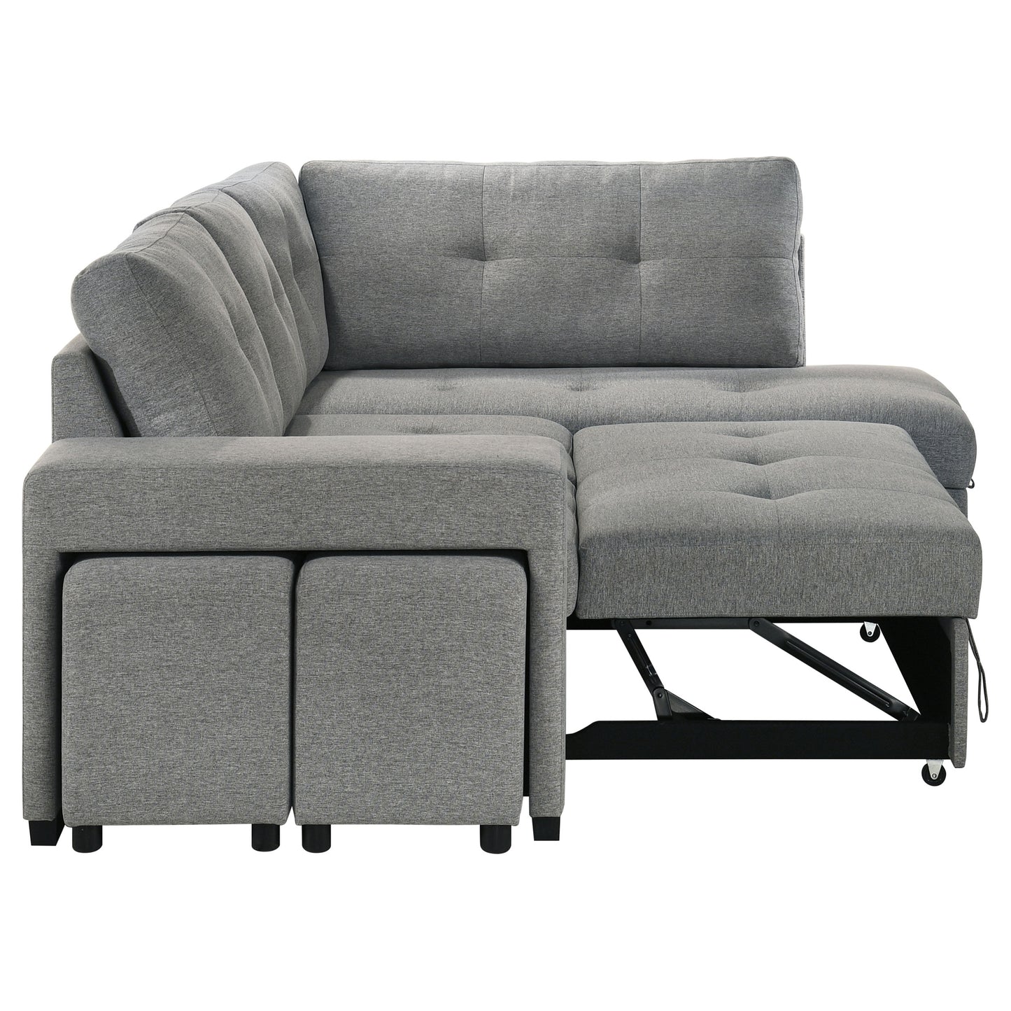 Roanne Fabric Upholstered Sleeper Sectional Sofa Grey