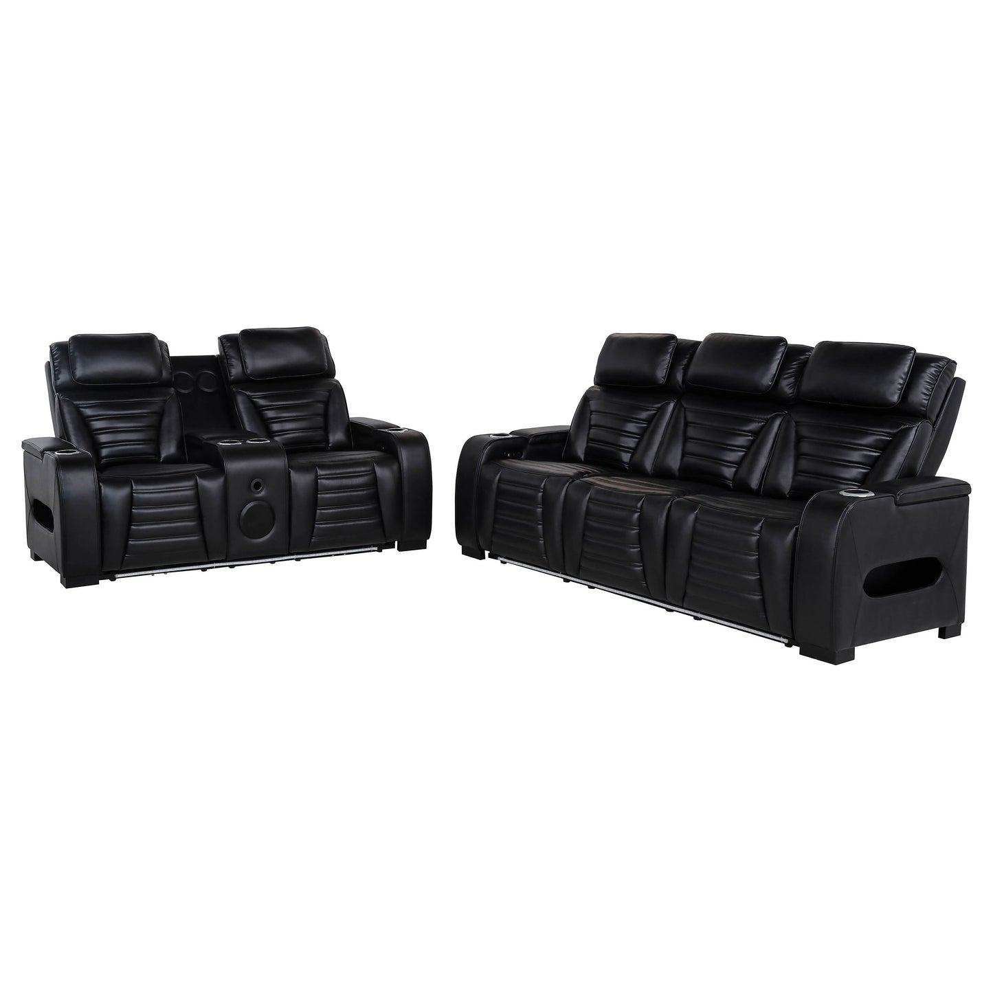 Zuma 2-piece Faux Leather Dual Power LED Sofa Set Black