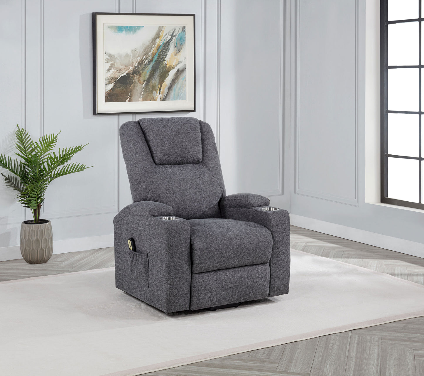 Louie Chenille Upholstered Power Lift Massage Chair Grey