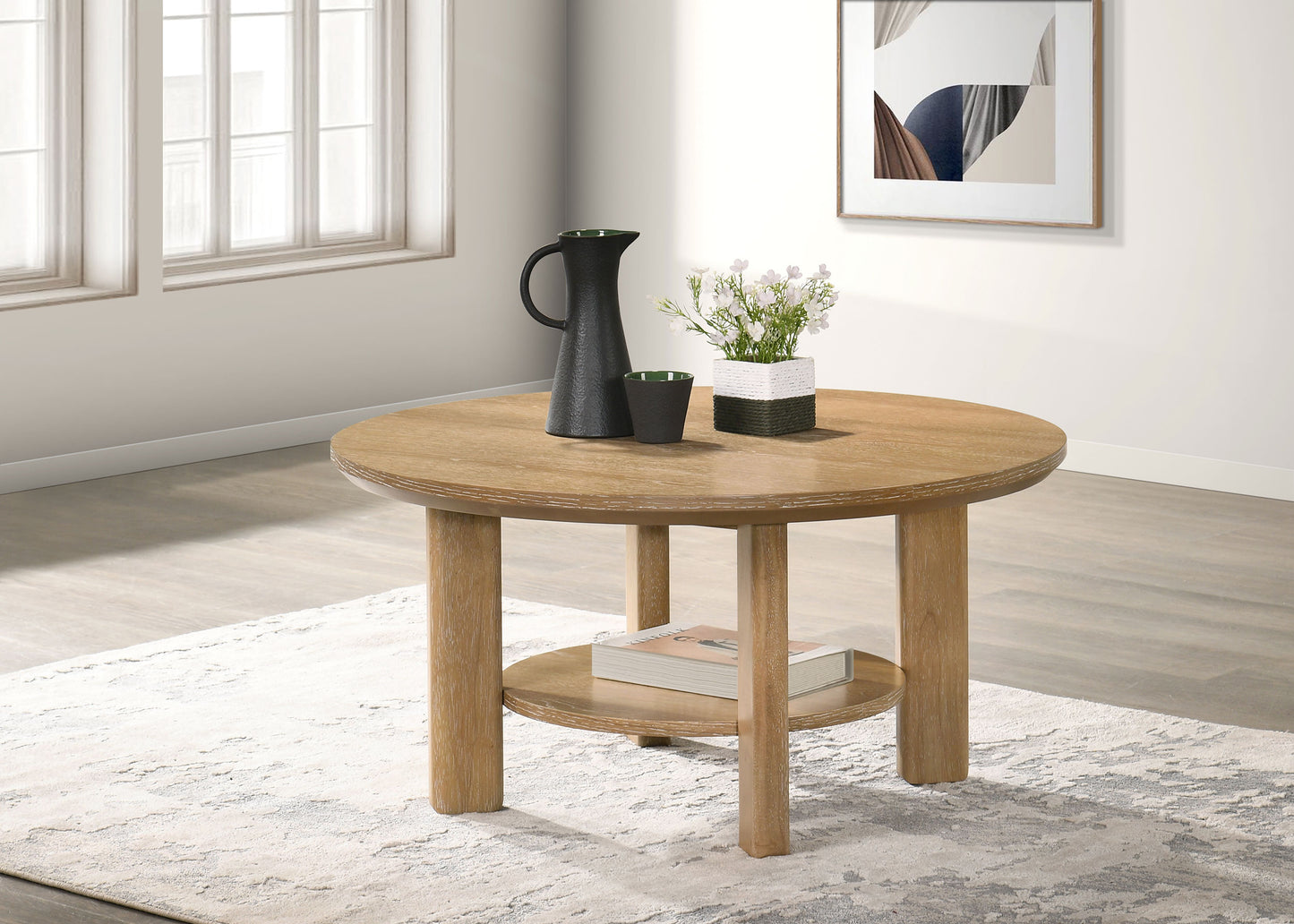 Ottowa 36-inch Round Wood Cocktail Coffee Table Washed Oak