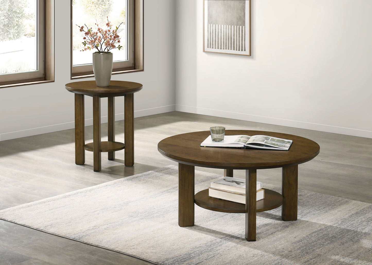 Ottowa 22-Inch Round Wood Side End Table with Shelf Brown