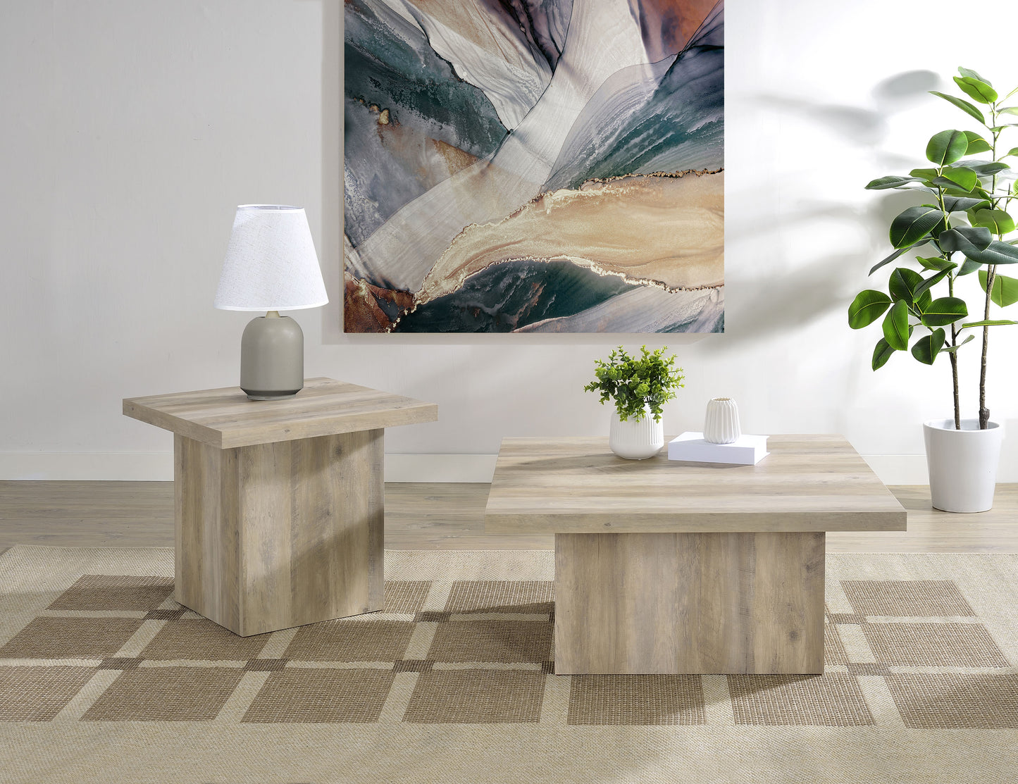 Devar Square Engineered Wood End Table Distressed Pine