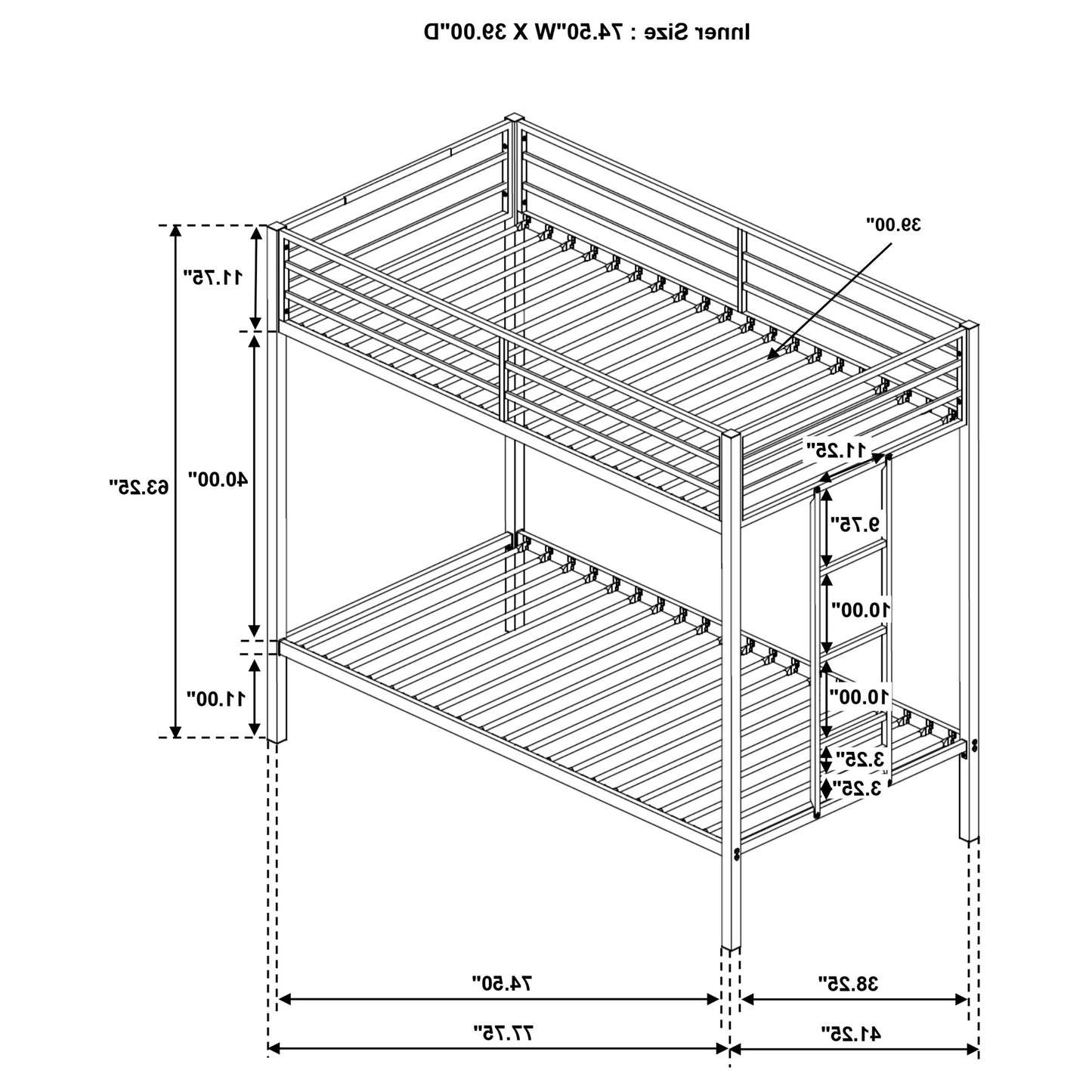 Alevera Metal Twin Over Twin Bunk Bed with Ladder White