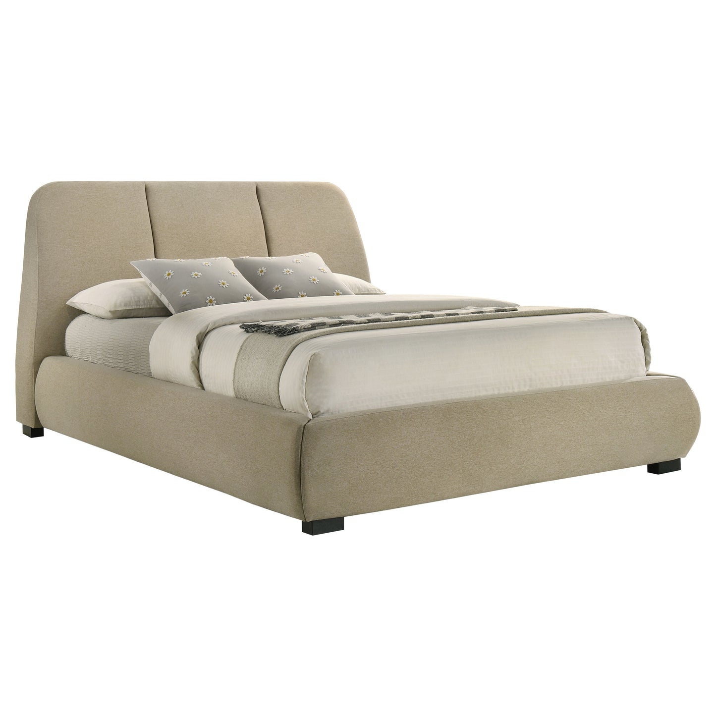 Mokena 46-inch Upholstered Eastern King Platform Bed Brown