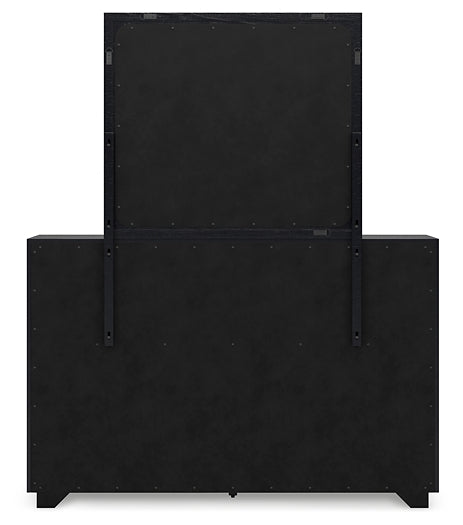 Londer King Panel Bed with Mirrored Dresser and Nightstand