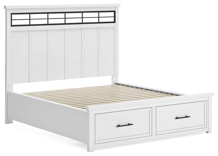Ashbryn California King Panel Storage Bed with Mirrored Dresser and Nightstand