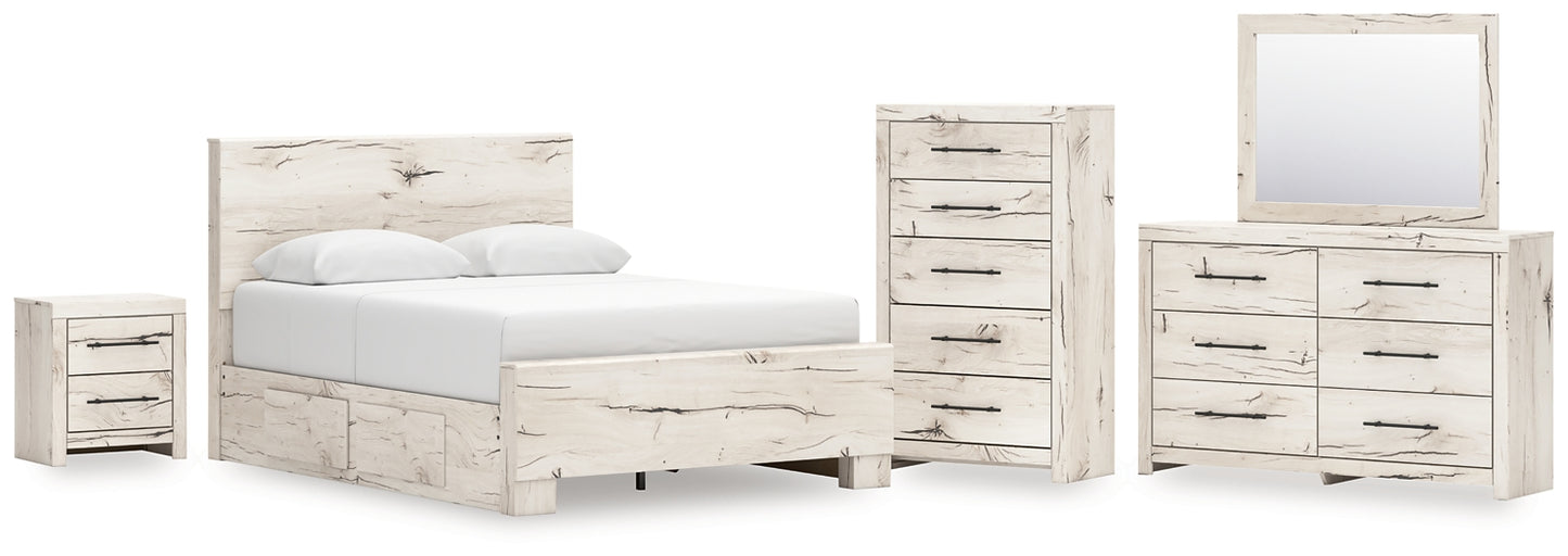 Lawroy Queen Panel Bed with Mirrored Dresser, Chest and Nightstand