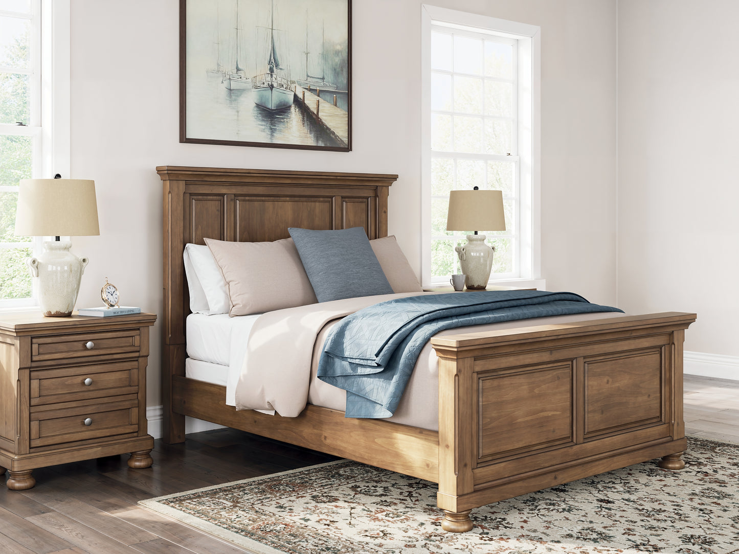 Feddinger Queen Panel Bed with Mirrored Dresser, Chest and Nightstand