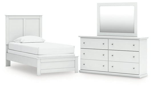 Bostwick Shoals Twin Panel Bed with Mirrored Dresser
