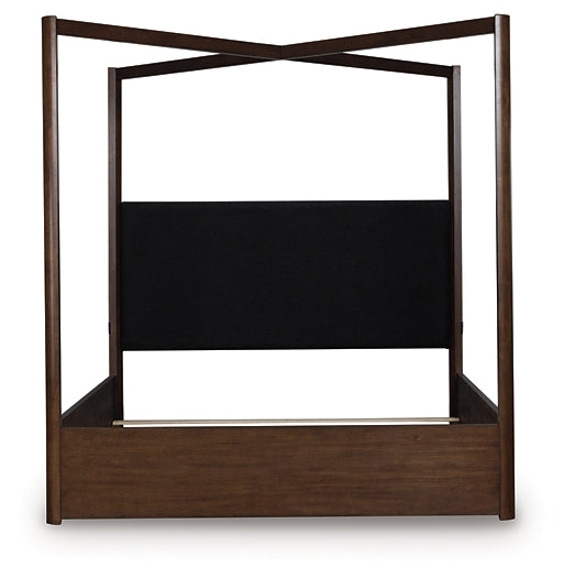 Dilenno King Canopy Bed with Mirrored Dresser, Chest and Nightstand