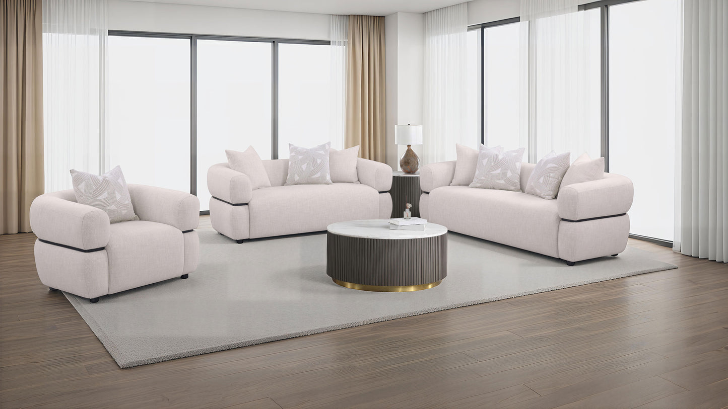 Jeanette 73-inch Fabric Upholstered Round Arm Loveseat Beige