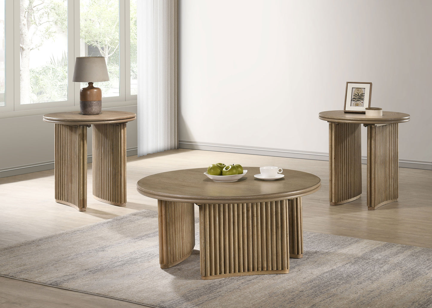 Adina Round Wood Side End Table Distressed Light Brown