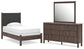 Pamytta Twin Upholstered Panel Bed, Dresser and Mirror