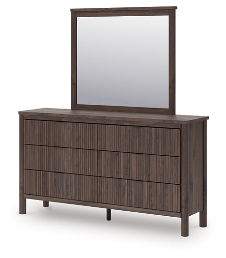 Pamytta Full Upholstered Panel Bed, Dresser, Mirror, Chest and Nightstand