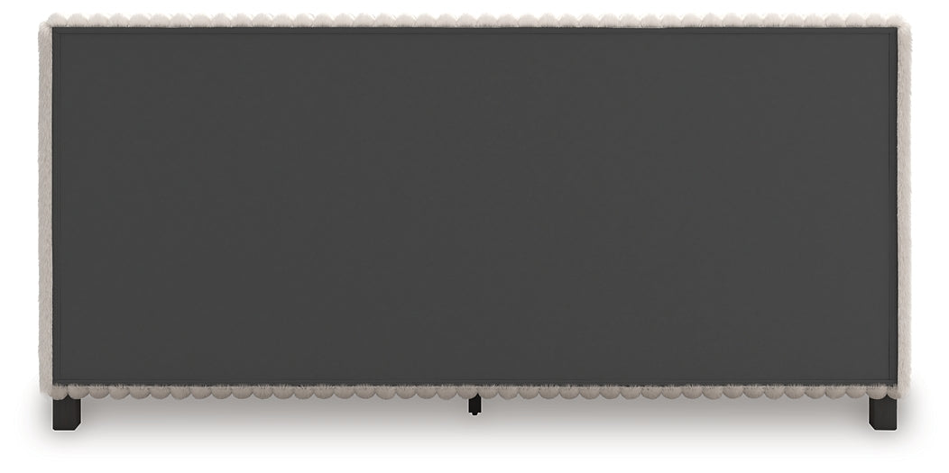 Zuraleus California King Upholstered Bed, Dresser, Mirror and Nightstand