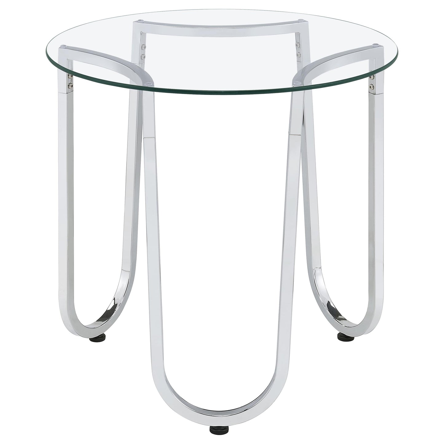 Beller Round Tempered Glass Top End Side Table Chrome