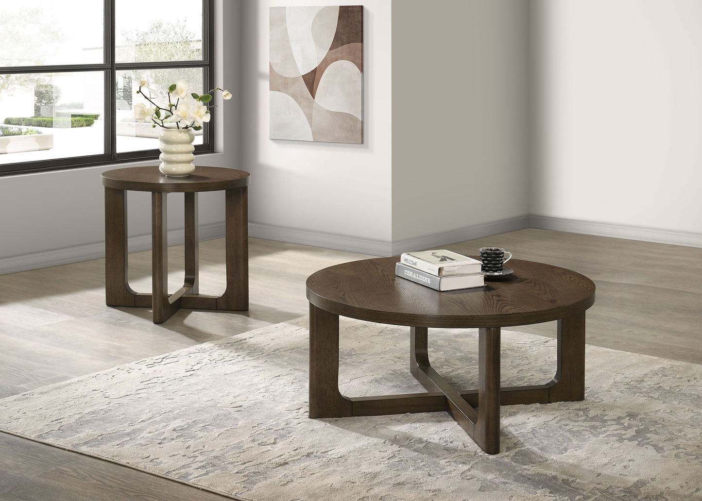 Kessler 2-piece Round Sculptural Wood Coffee Table Set Brown