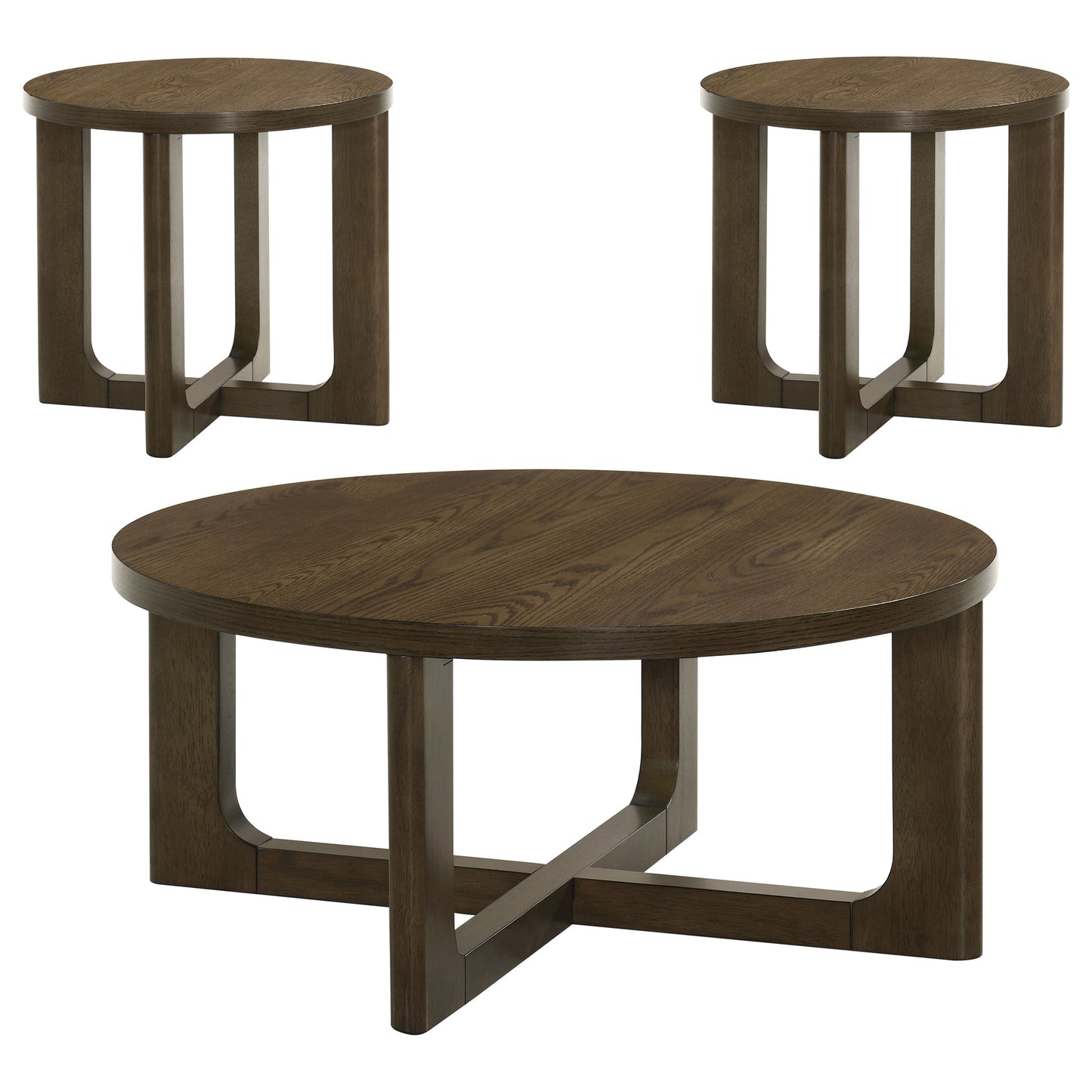 Kessler 3-piece Round Sculptural Wood Coffee Table Set Brown