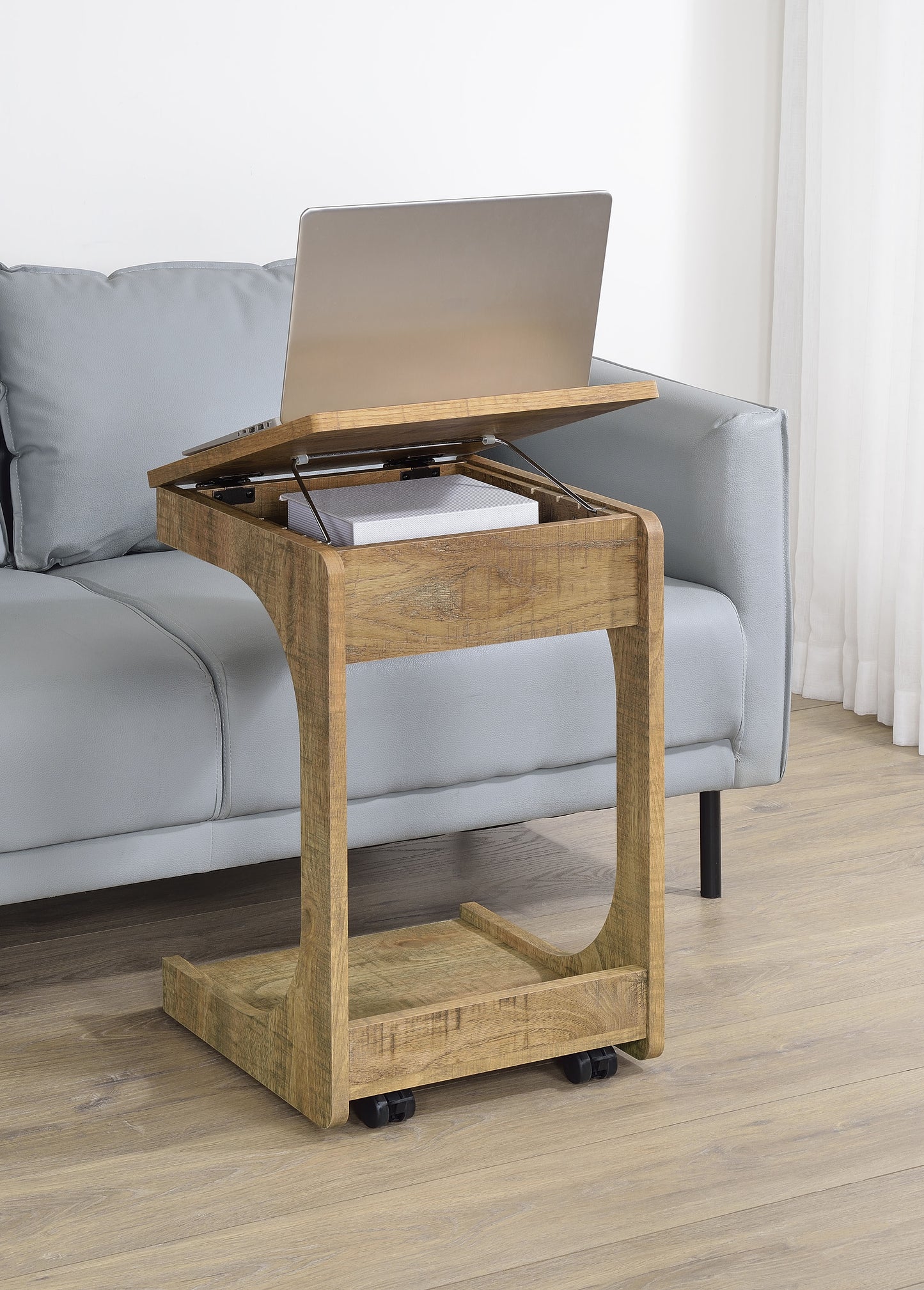 Ralston C-Shaped Lift-Top Sofa Side Table With Casters Mango