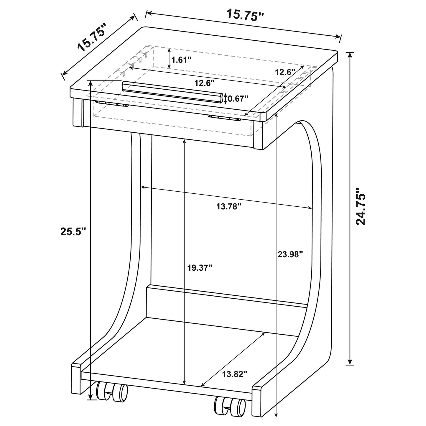Ralston C-Shaped Lift-Top Sofa Side Table With Casters Mango