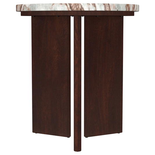 Jenna Round Marble Top Mango Wood Side End Table Brown