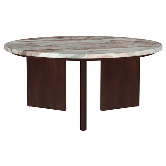 Jenna 35-inch Round Marble Top Cocktail Coffee Table Brown