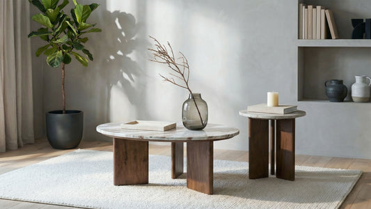 Jenna 2-piece Round Marble Top Coffee Table Set Brown